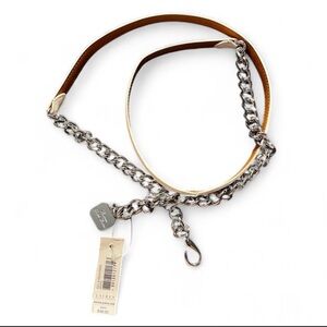 NWT Vintage Ralph Lauren White leather belt with silver chain-links, L